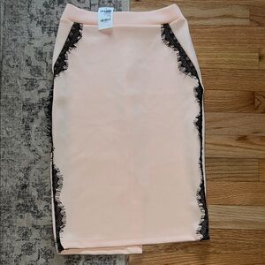 Elegant Pink and Black Lace Trim Skirt